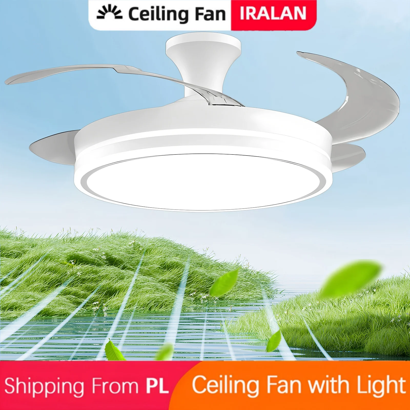 IRALAN-ventilador Invisible retráctil Simple, luz LED infinitamente regulable, control remoto incluido para iluminación de techo, sala de estar y dormitorio