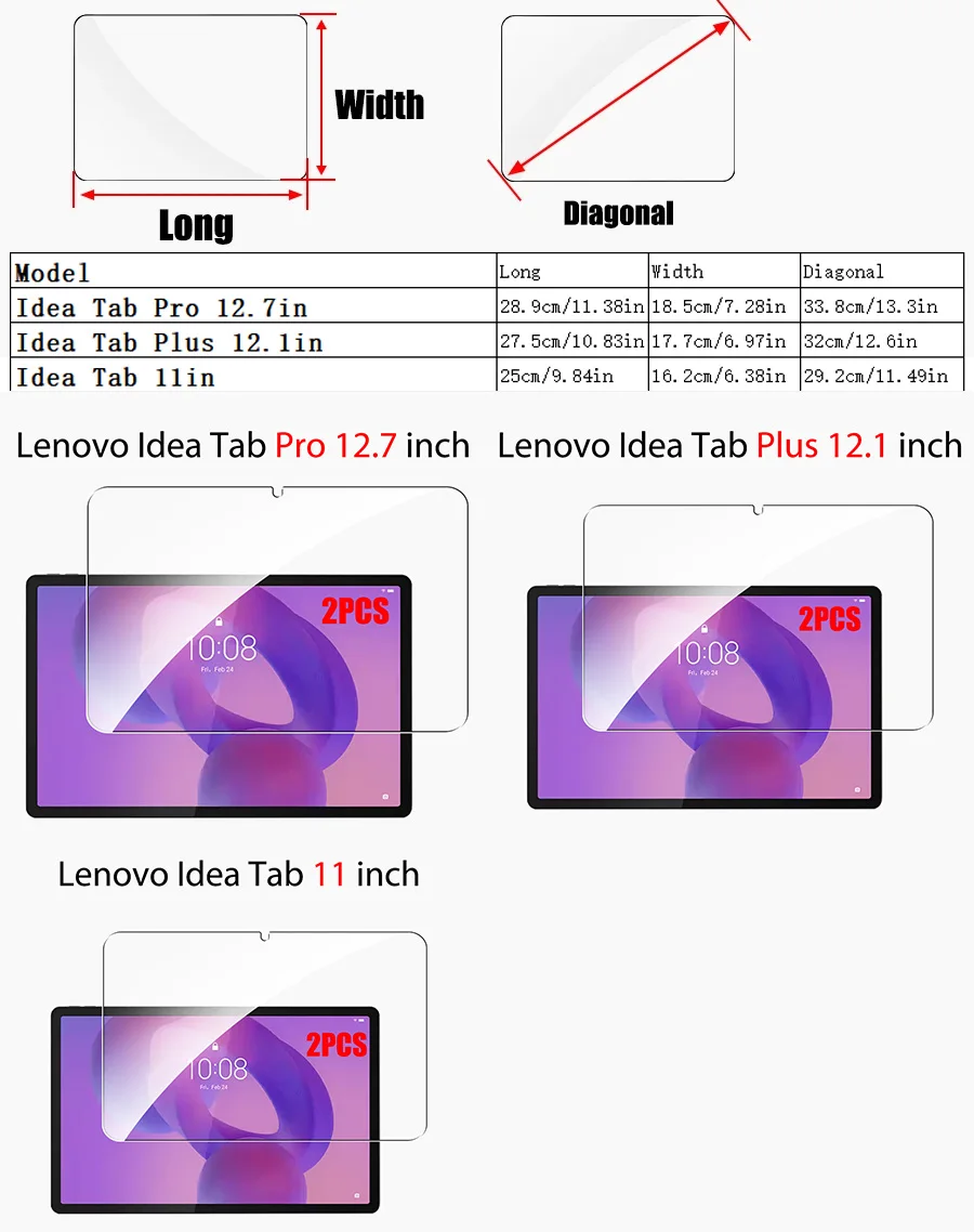 2 Stück Displayschutzfolie aus gehärtetem Glas für Lenovo Idea Tab Plus Pro 12,7 11 12,1 Zoll 9H Film – Detail 1