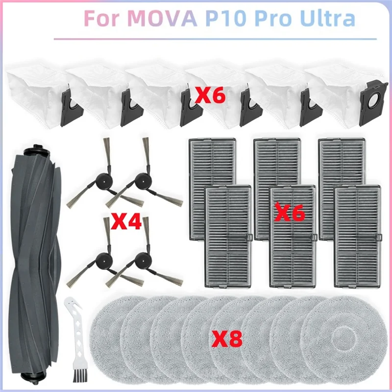 

T99C-For MOVA P10 Pro Ultra Vacuum Parts Main Tricut Roller Side Brush Hepa Filter Mop Cloth Dust Bag Replacement Accessories