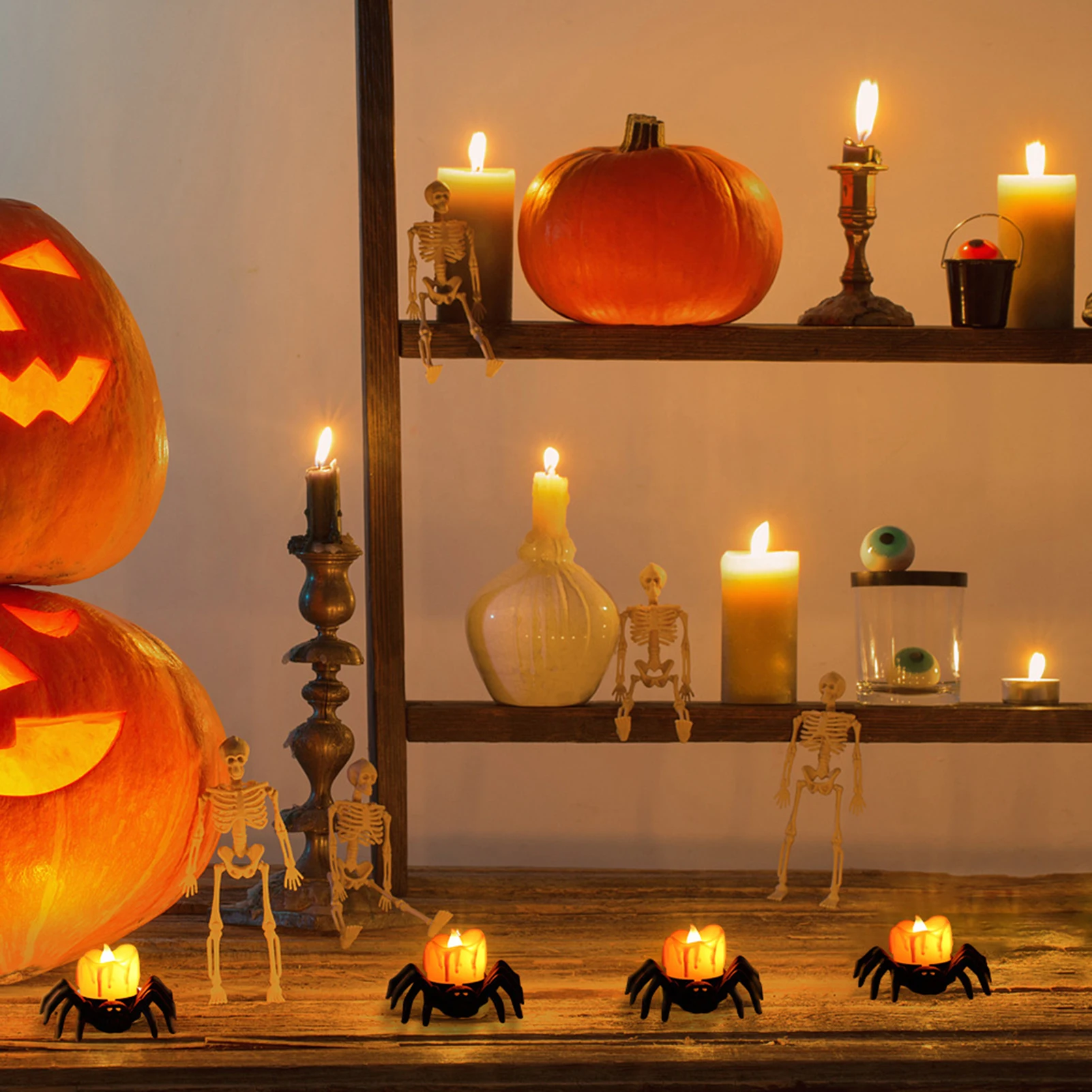 Halloween Jack-o'-lantern Atmospheric Lamp Flameless Lights Atmosphere Prop for  Home Holiday Decor
