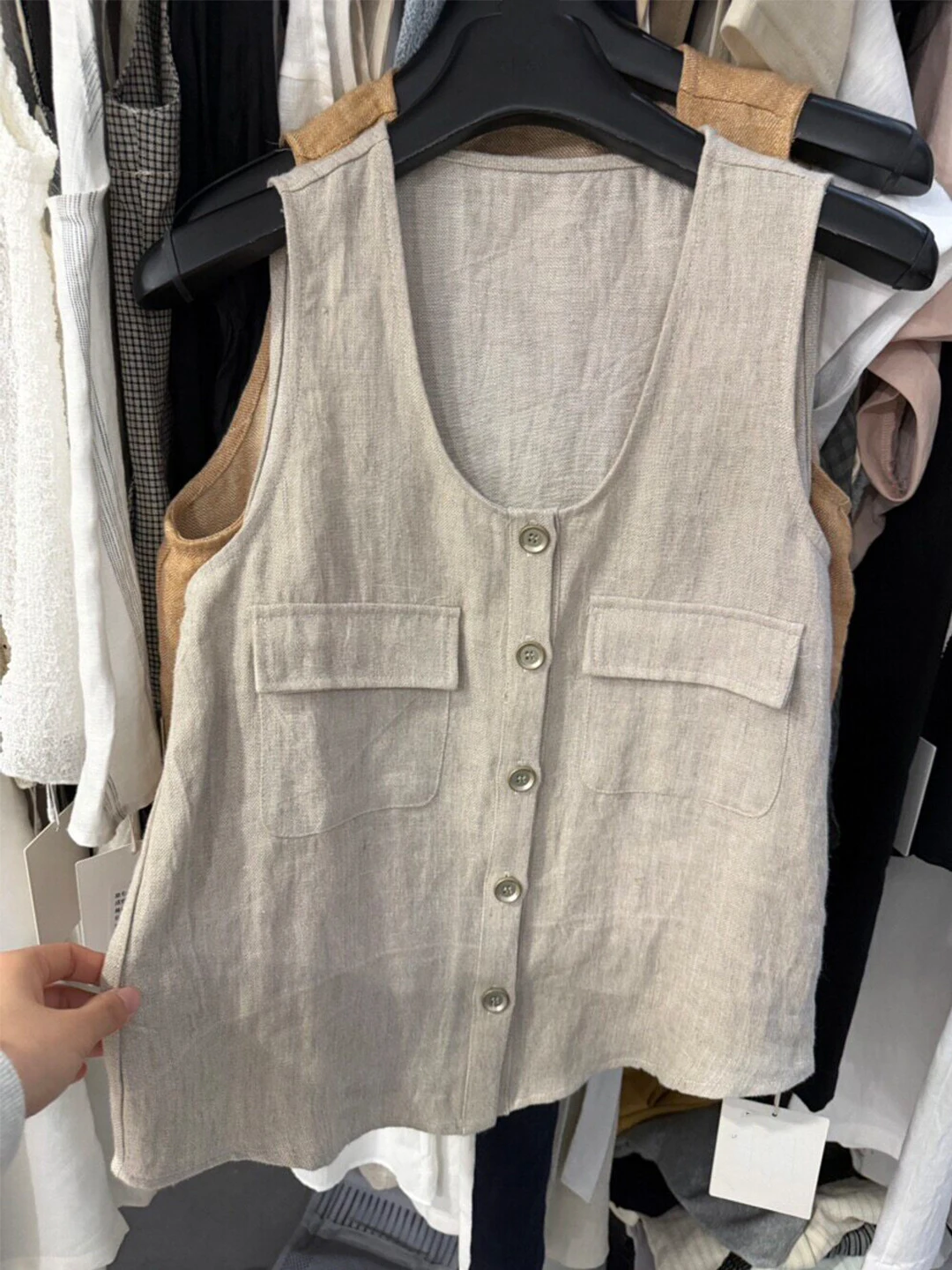 Retro Workwear Style Women's Sleeveless Vest U-Neck Multi-Pocket Loose Fit Summer Top Casual Commute Fashion Girls' Outerwear