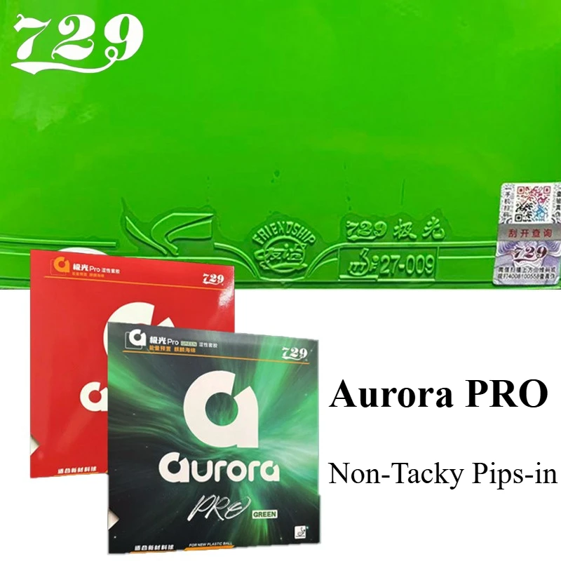 729 Friendship Aurora Pro Table Tennis Rubber Sheet Non-Tacky Pips-in Green Ping Pong Rubber with Kylin Sponge ITTF Approved