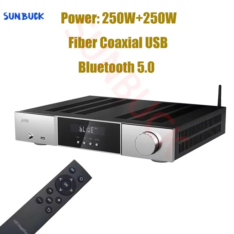 

SUNBUCK M8 TPA3251D2 2.1 power 500W Amp Fiber Coaxial USB Bluetooth Amplifier Remote Control Class D HiFi Stereo Audio Amplifier
