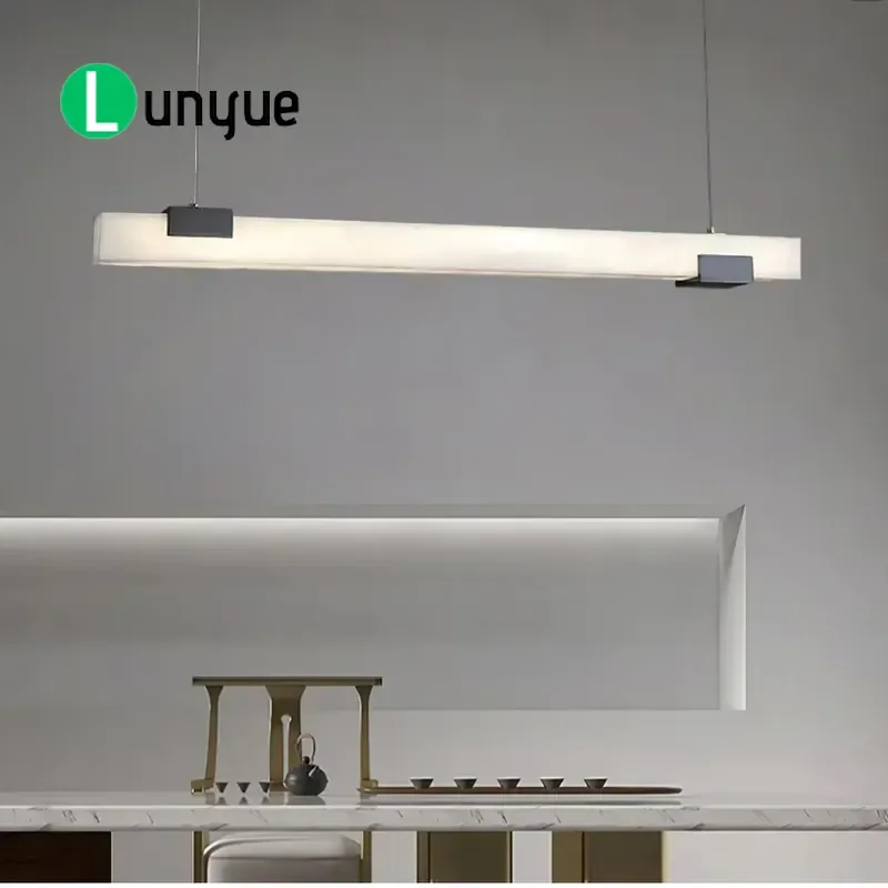 Luxury Linear Chandelier Copper Marble Pendant Light for Restaurant Dining Table Bar Study Zen Tea Room Modern Home Decor