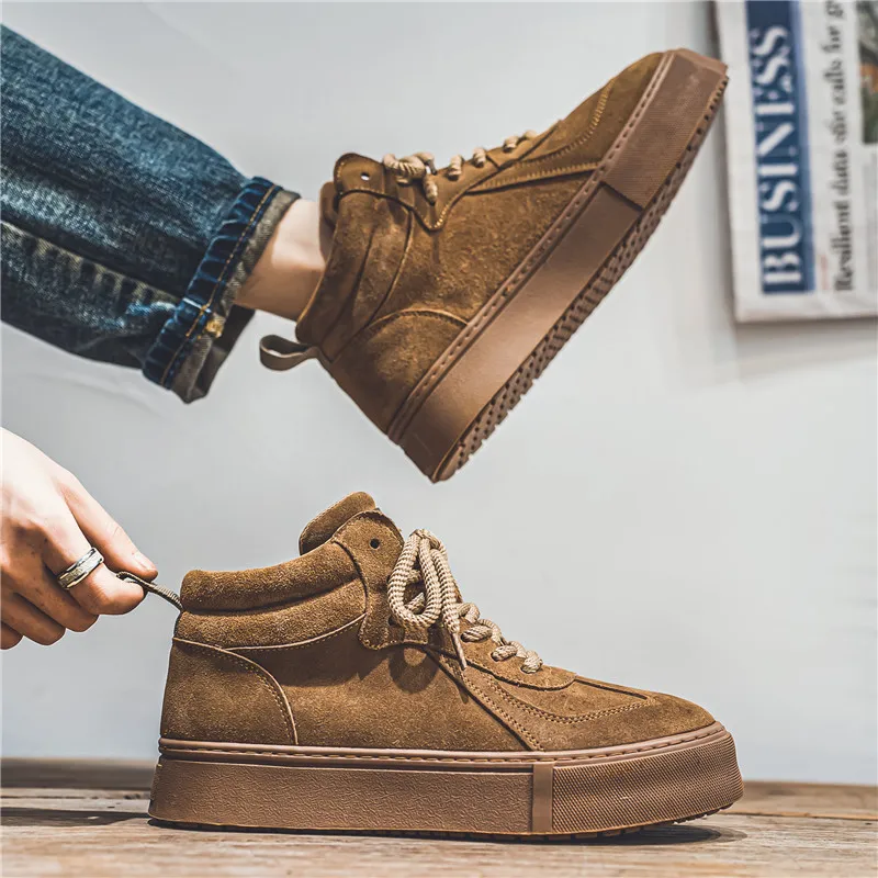 

Новая высококачественная прочная спортивная обувь из искусственной кожи в британском стиле на плоской подошве в стиле ретро с высоким берцем для отдыха и повседневная обувь на осень и зиму