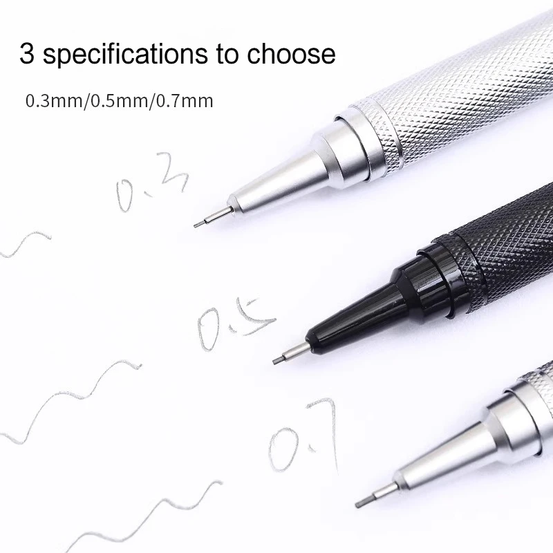 Metal Mechanical Pencils Set 0.7/0.5/0.3mm With Eraser Pen Lead Student Engineering Drawing Beginner Art Sketch Automatic Pencil