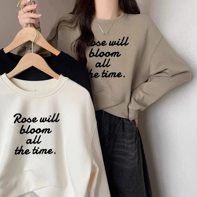 الكلاسيكية ومتعددة الاستخدامات الرجعية الأمريكية غير النظامية جولة الرقبة قصيرة هوديي الربيع والخريف تصميم شعبي جديد عارضة أعلى بسيط #2