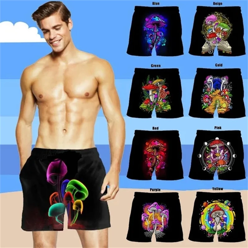 Men's Fashion Mushroom 3d Printing Hip Hop Beach Shorts Summer Mens Casual Personality Cool Balck Shorts Swimming Trunks Kids