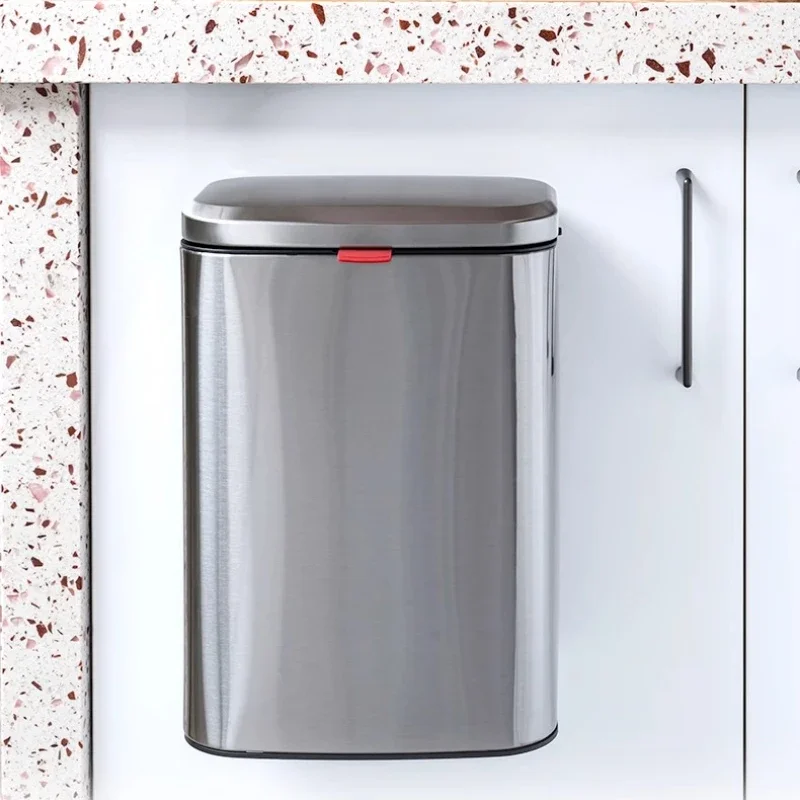 Stainless Steel Bathroom Trash Can  Odor-Proof Under-Cabinet Waste Bin  No-Drill Wall-Mounted Storage Bucket with Lid