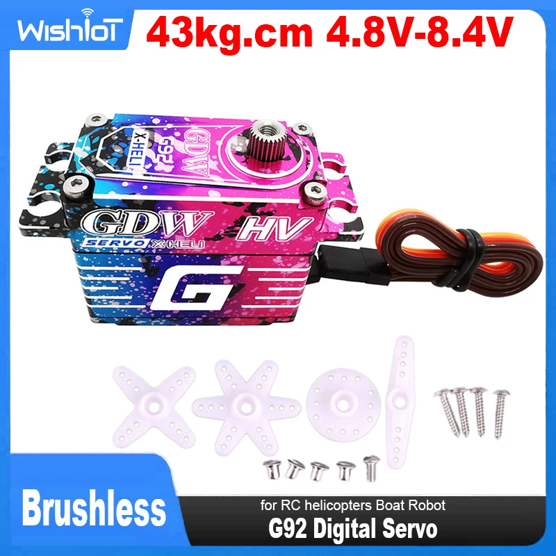 Gdw เซอร์โวดิจิตอล G92 43kg .cm มอเตอร์แบบไม่มีแปรงถ่าน0.09S 6.0V-8.4V เกียร์เหล็กสวอชเพลตมาตรฐานสำหรับเฮลิคอปเตอร์ของเล่น