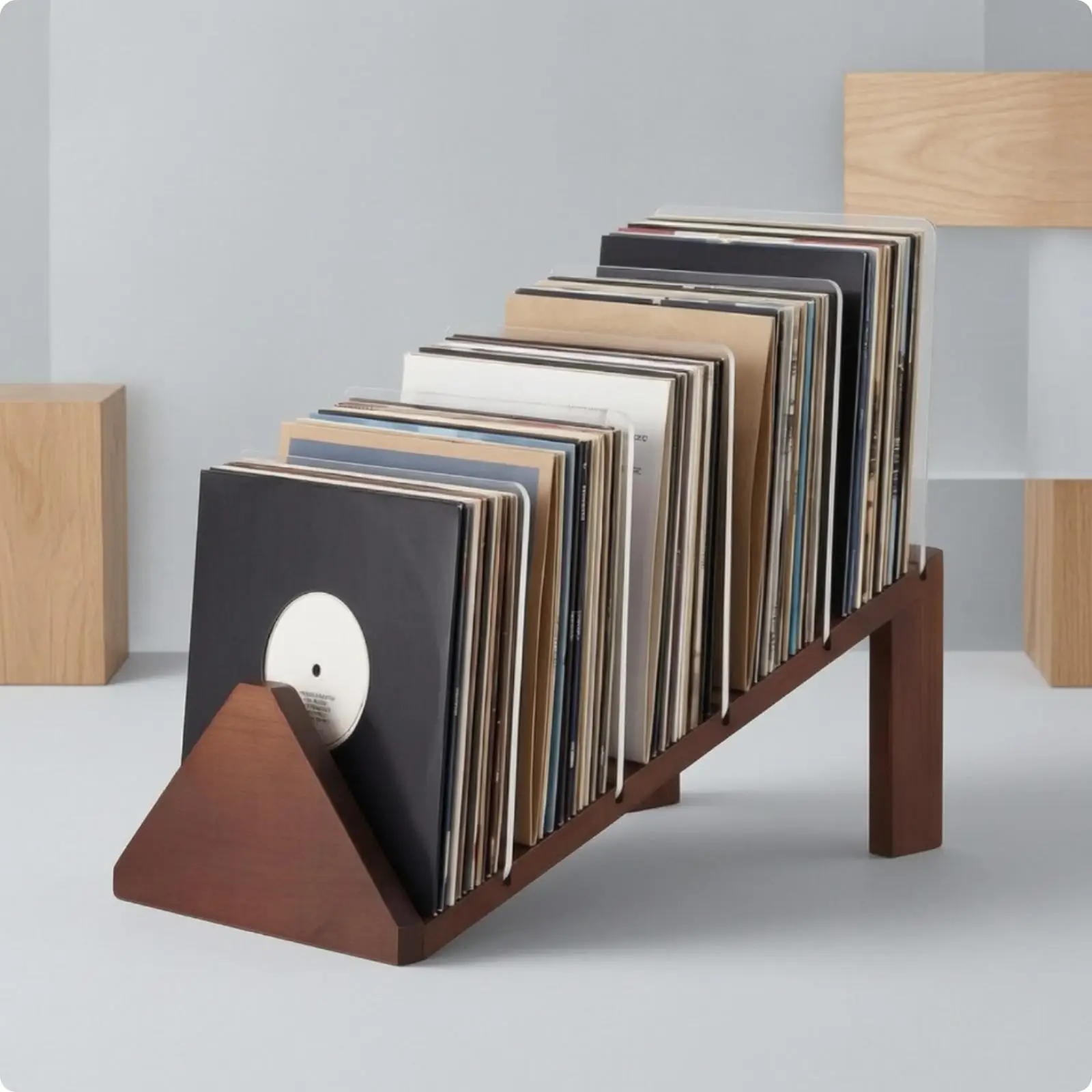 Compact Record Storage Shelf for 7 10 12 Inch Vinyl Wood and Acrylic Step Rack for Bookshelf or Side Table