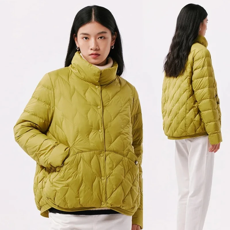 Vhericom レディース 軽量キルティングダウンジャケット スタンドカラー パファージャケット スナップ留め 防風カフス ダイヤモンドステッチ Y299051Y