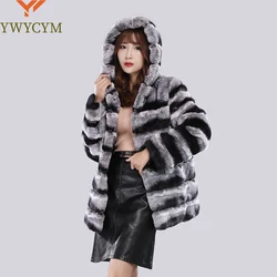 100% Natural Fur Warm Jacket Loose Knited Quality Luxury Hooded Full Sleeves Autumn Winter Women Real Rex Rabbit Thick Fur Coat