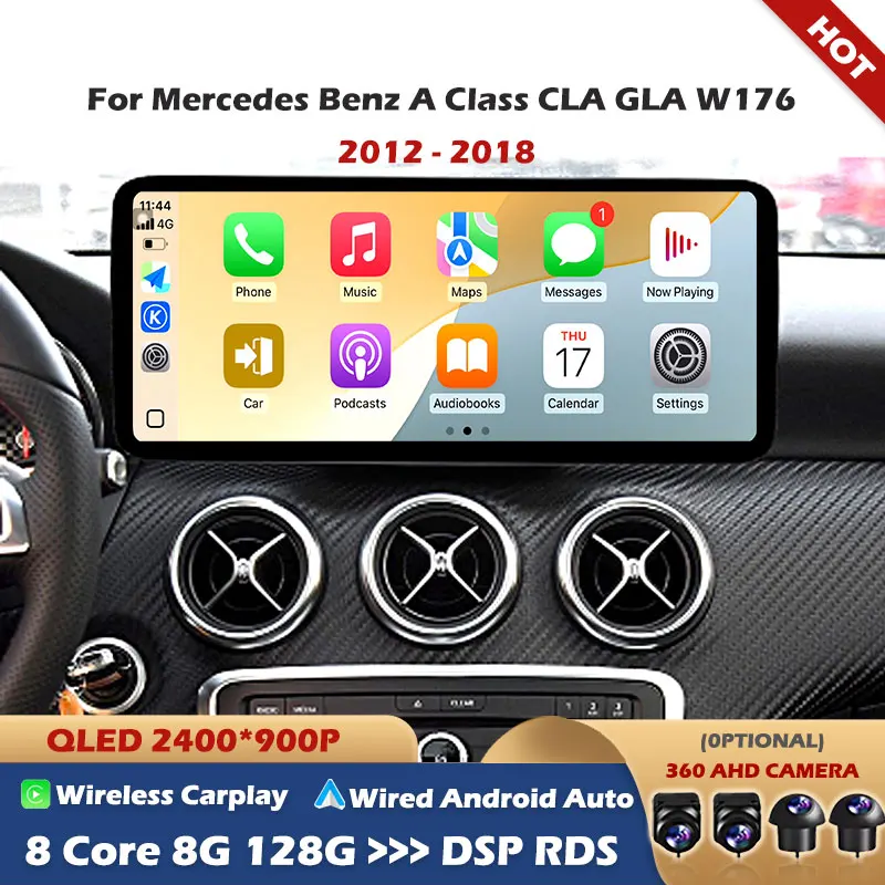 For Mercedes Benz A Class CLA GLA W176 2012 - 2018 Android 15 Navigation GPS Car Radio Multimedia Player QLED Touch Screen 4G BT