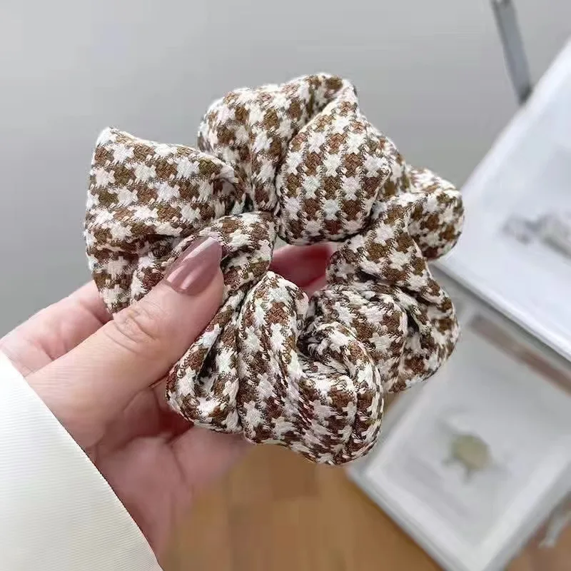 4/5 szt. Koreańskie gumki do włosów w stylu lazy, wzór w kratkę, wysokiej jakości, proste, codzienne akcesoria do włosów — zdjęcie 7