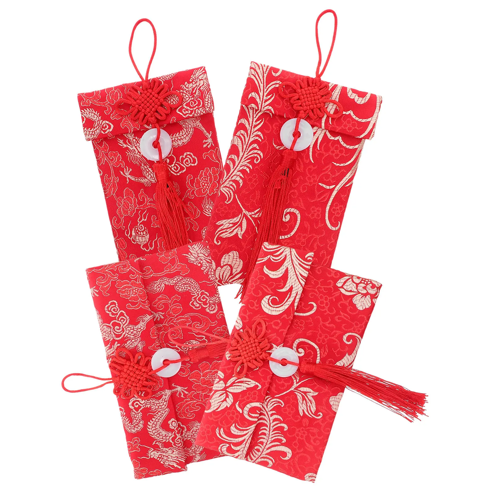 

4Pcs Cloth Red Envelopes Chinese Spring Festival Hongbao Embroidered Dragon Phoenix Design Lucky Money Pockets Traditional