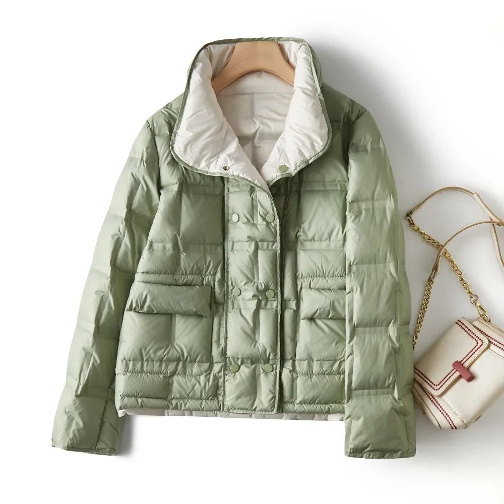 Damska dwustronna kurtka puchowa z białego kaczy puchu, nowość na jesień i zimę 2025, modna, lekka kurtka puchowa damska.