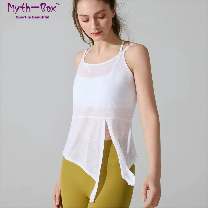 

Женская спортивная майка без рукавов для йоги, свободная, тонкая, с разрезами по бокам, для бега, фитнеса, танк-топ, майка для спортзала, женская майка-футболка
