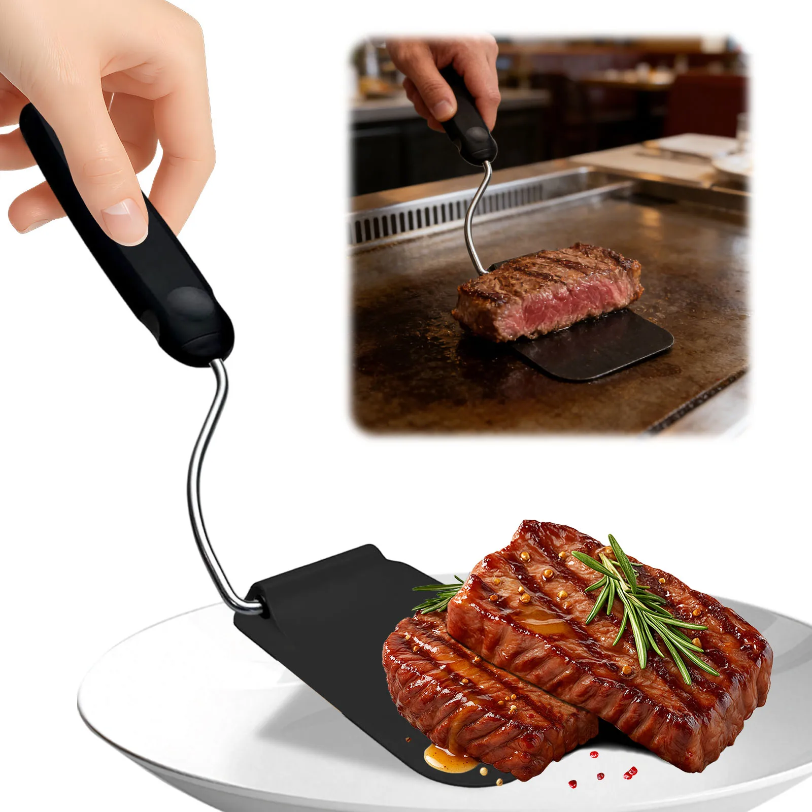 Immagine 3: Spatola ad Angolo Regolabile Resistente al Calore con Teste Intercambiabili, Raschietto Quadrato Riutilizzabile per Uova/Pancake/Hamburger