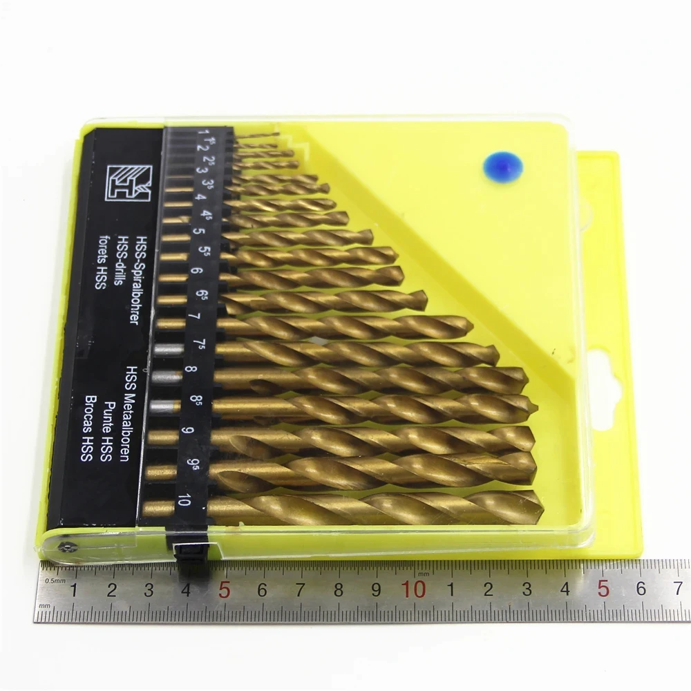 19 قطعة التيتانيوم المغلفة تويست مثقاب مجموعة عالية السرعة الصلب متري التدريبات للخشب المعدني 1-10 مللي متر #3