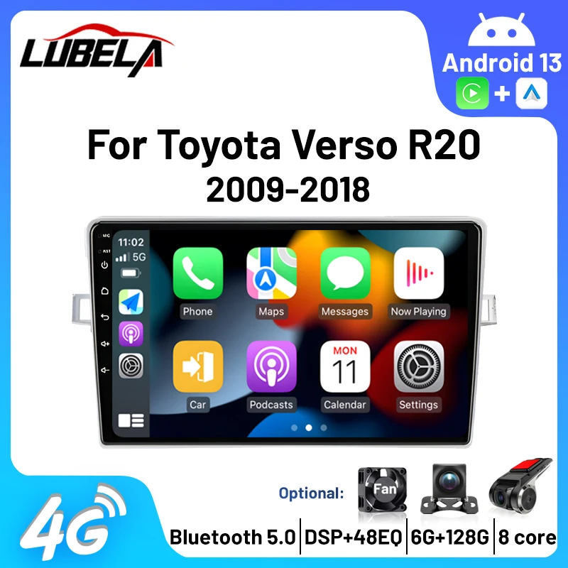 2Din Android Multimedia Automotive Radio Carplay Android Auto Wireless 8Core wifi 4G Bluetooth For Toyota Verso R20 2009 - 2018