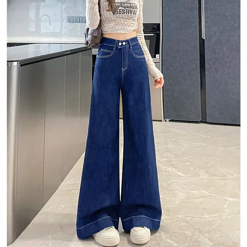 

Женские джинсы 2026 года в стиле ретро, прямые, с высокой талией, свободные, из тонкого денима, модные брюки с двойной застежкой на пуговицах для девочек