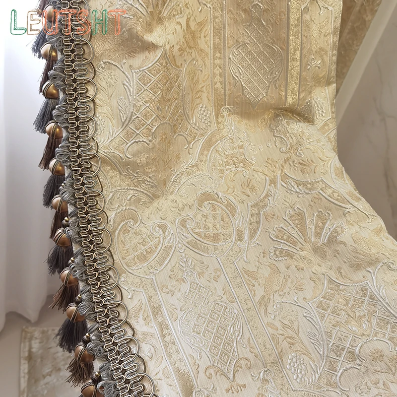 Home Decor French Curtains with Blackout Luxury Gold Wire Embossed High Precision Jacquard Villa Wedding Decoration Curtain
