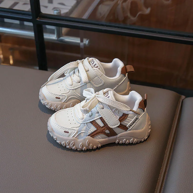 Kids Non-Slip Casual Sneakers Baby Casual Shoe Boy Girl Soft-Soled Learning Shoe Autumn Children PU Leather Retro Training Shoes