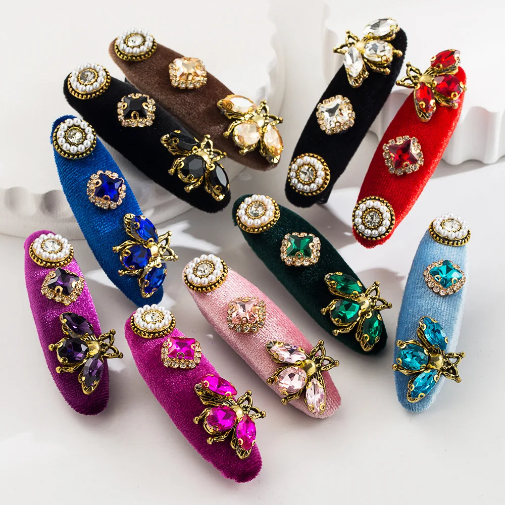 

Korean Style Pearl Glass Drill Bar Hairclip Girls hairpin Fashion Color Bee Duckbill Clip Headband