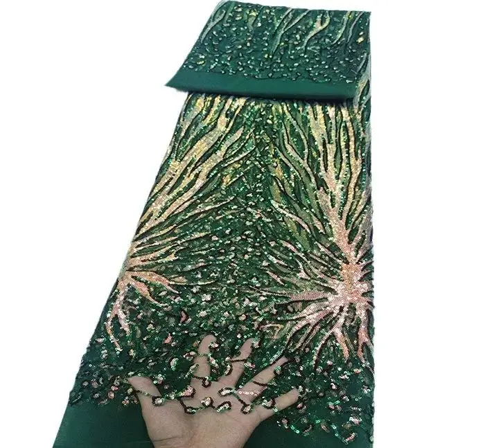 Tela de malla bordada de encaje con lentejuelas para novia, vestido de cóctel de fiesta de noche, Material de flor de África, tubo de cuentas, 8 colores