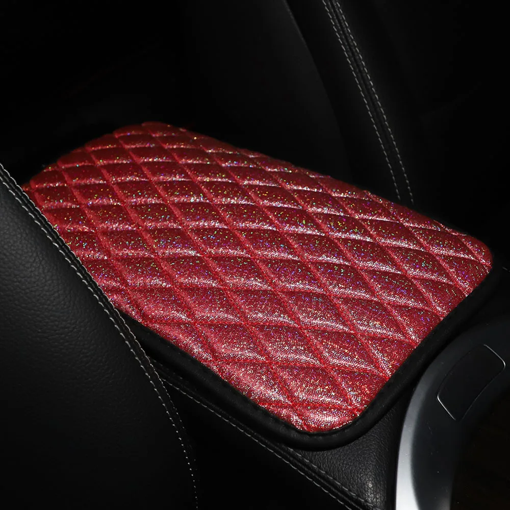 1PCS Car Center Console Cushion Mat PU Leather Glitter Bling Design Comfy Center Console Box Cushion Mat High Scratch Resistance