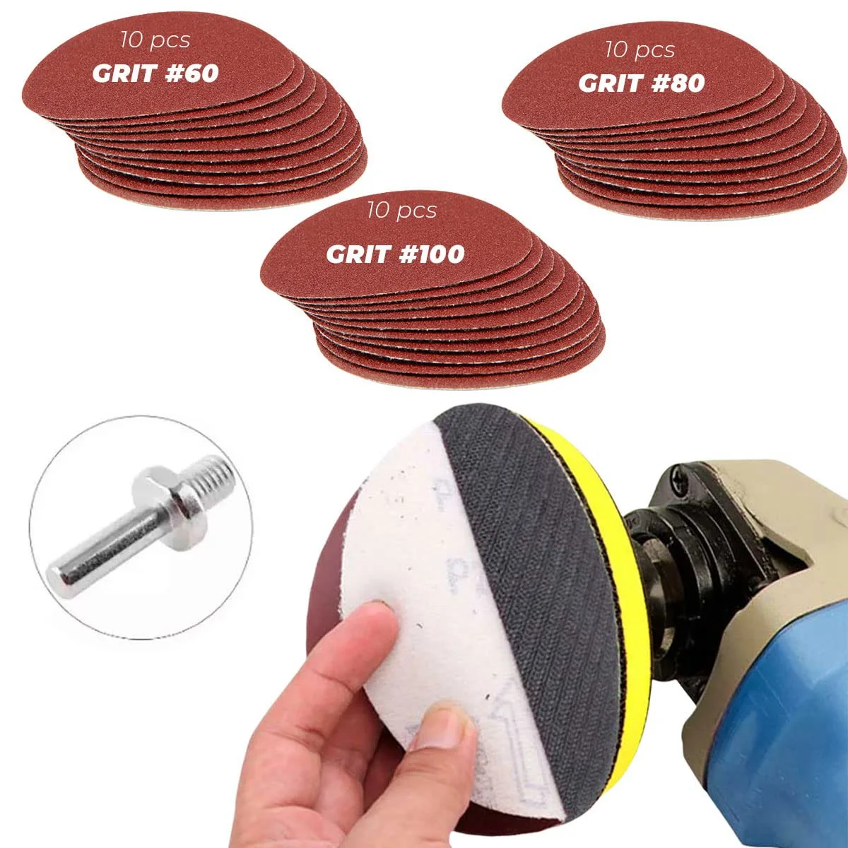 ABKJ-30-Piece Drill Bit Sanding Attachment Sandpaper 60/80/100 And 5 Inch Back Pad Set, Electric Shackle Disc, With Pad
