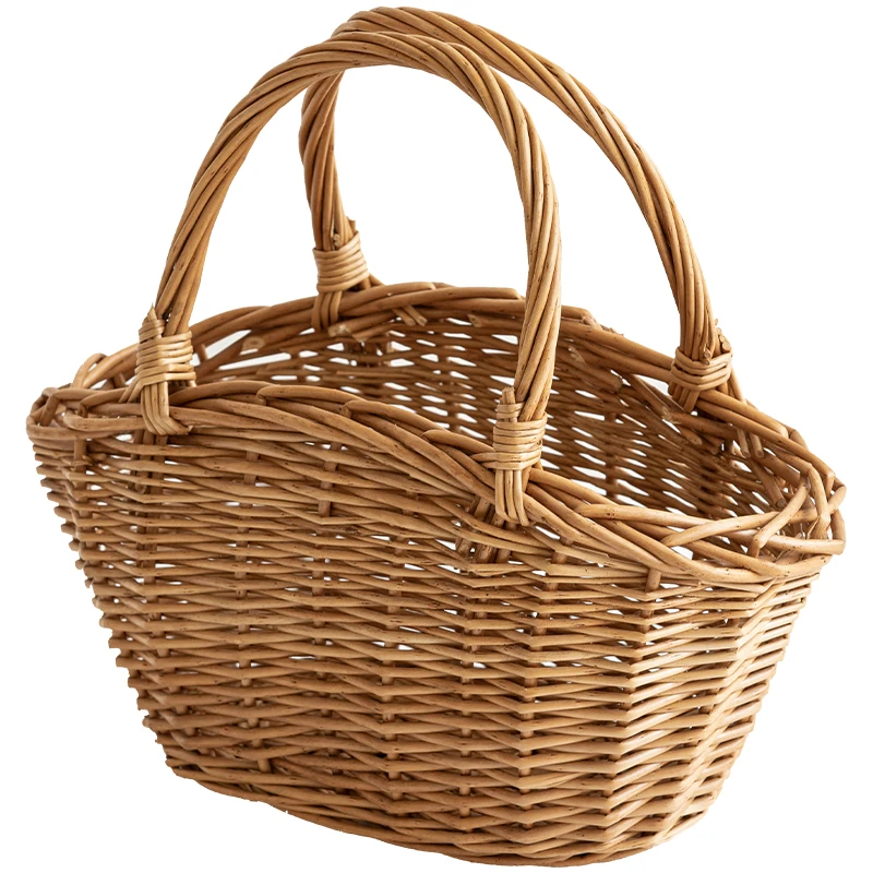 

Hand-woven Wicker Handbag Snacks Shopping Photography Picnic Fruit Flower Basket