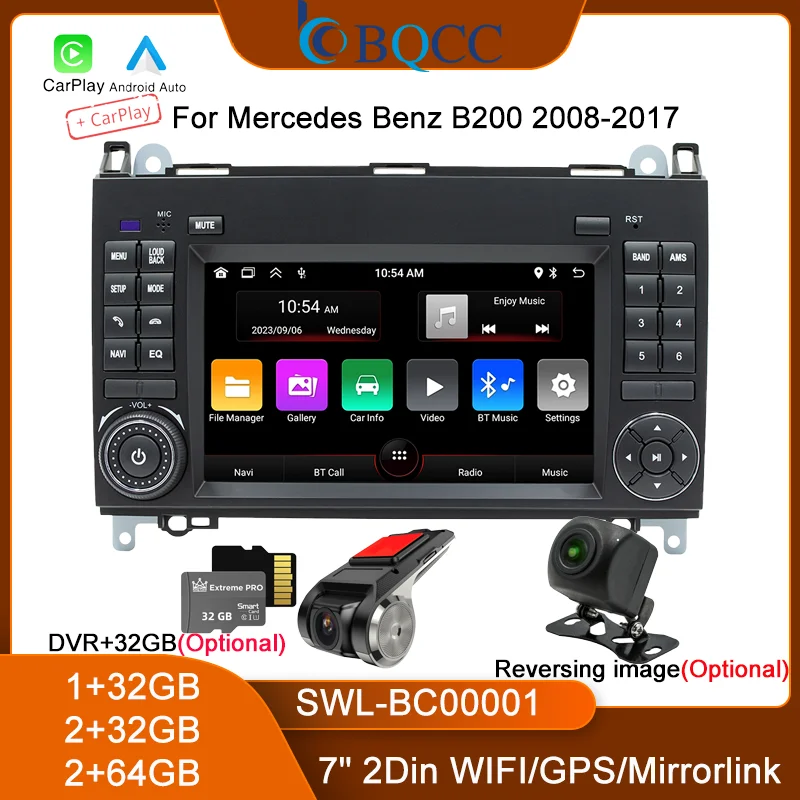 

BQCC 7" 2din Quad core Android 13 Car Radio carplay Android Auto GPS WIFI RDS BT car stereo For Mercedes Bens B200 2008-2017