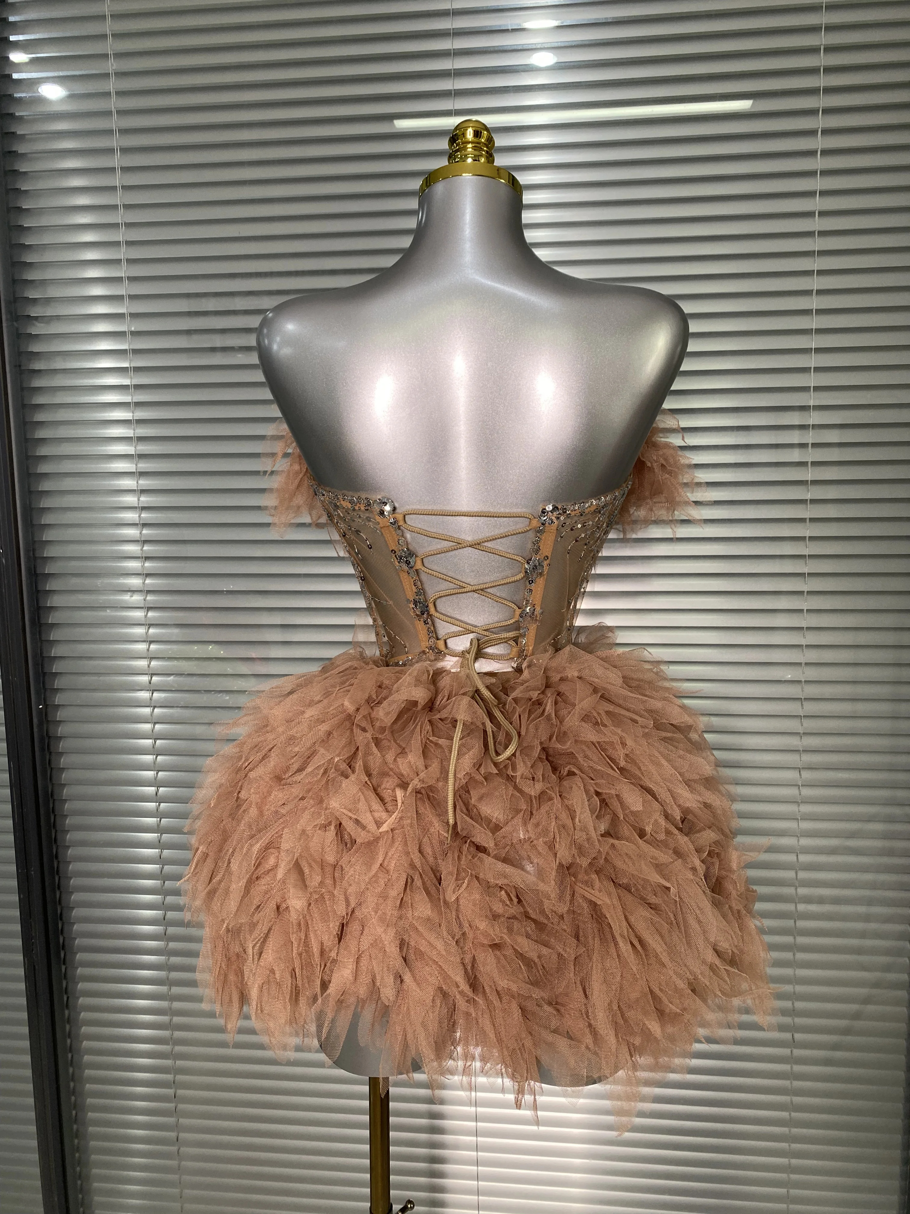 Feminino sexy cristal marrom duas peças conjunto brilhante night club saia ternos cantor dançarino palco desempenho traje