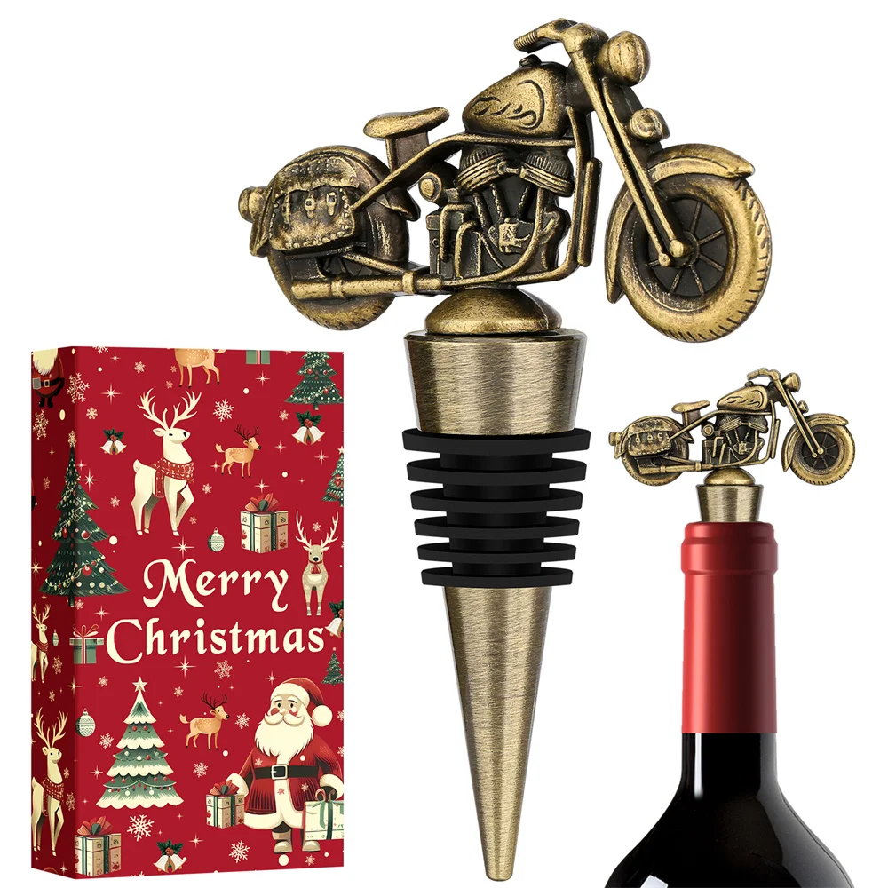 Vintage Metal Motorbike Decor Wine Bottle Stopper Christmas Gift Box Champagne Bottle Stopper Wine Gift for Motorcycle Lovers