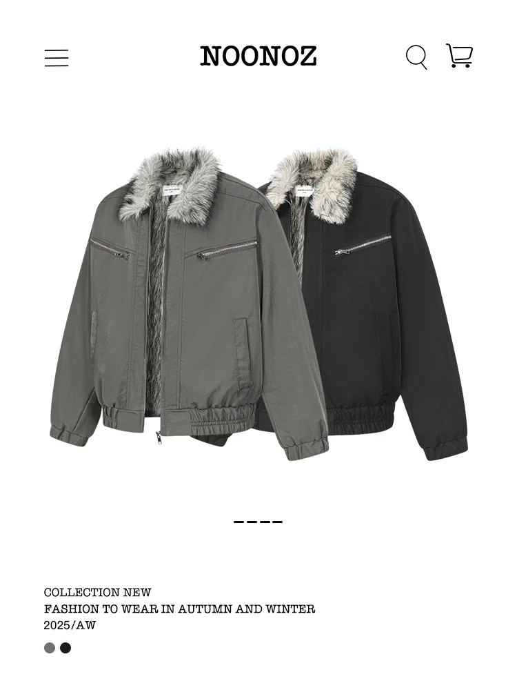ملابس عمل رجالية من Noonoz مصنوعة من القطن Jaet معطف شتوي دافئ مبطن بالفرو الصناعي بتصميم عتيق عصري محايد أمريكي للزوجين من القطن الحراري #3