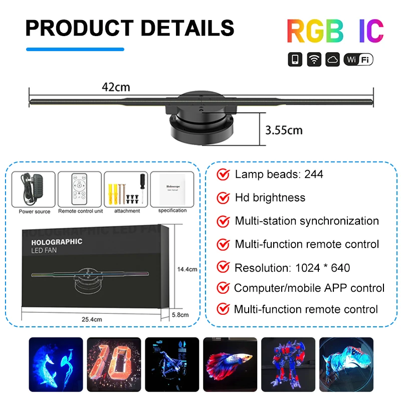 42cm 3D Showroom Holograma 3D Splice Video Projecteur Hologram 3D Hologram Projector Hologram Fan