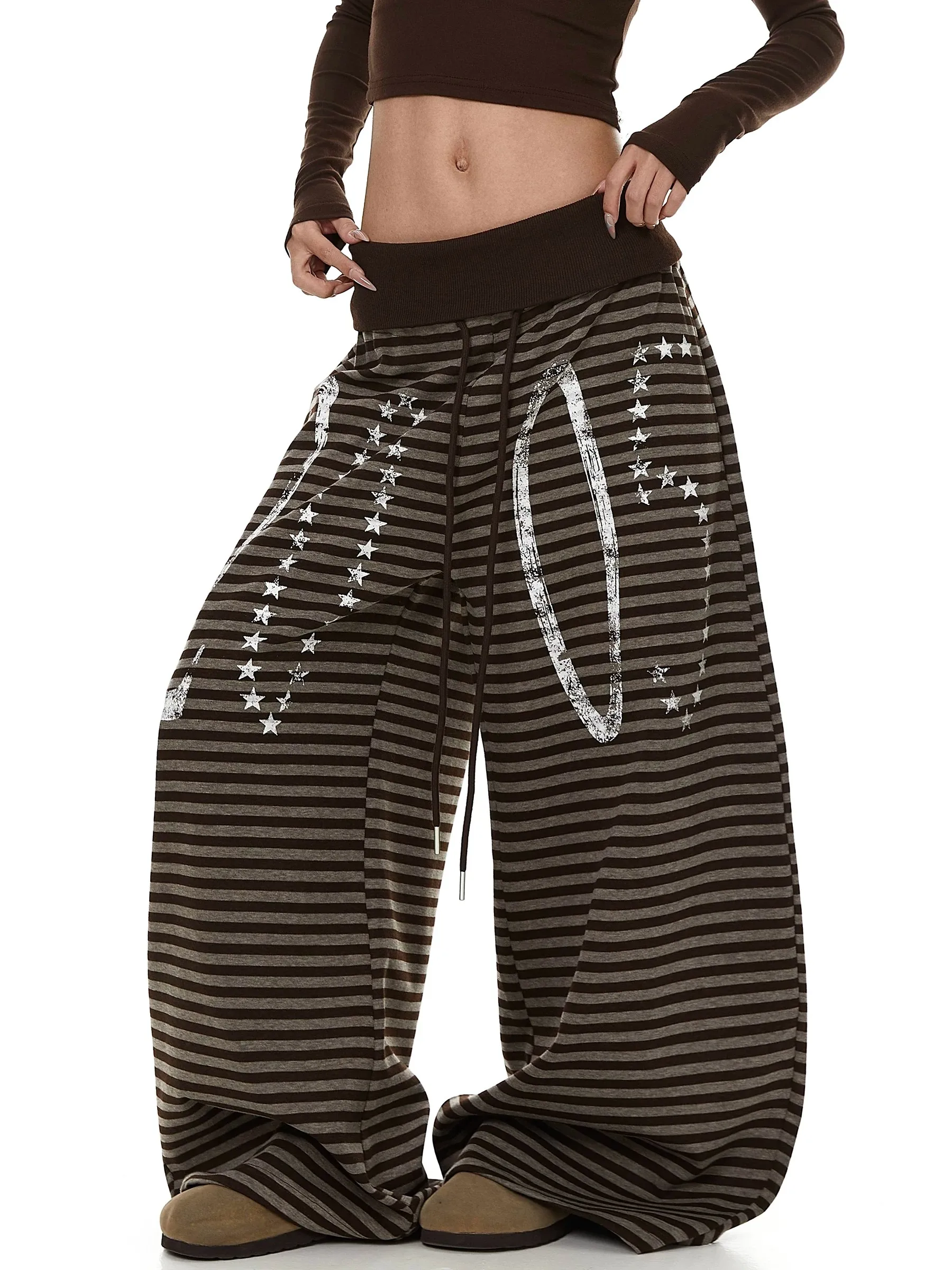American Style Loose Fit Casual Pants Women's Drapey Print Knife  Dance Wide Leg Pants Harlan Pants Asymmetrical Pattern