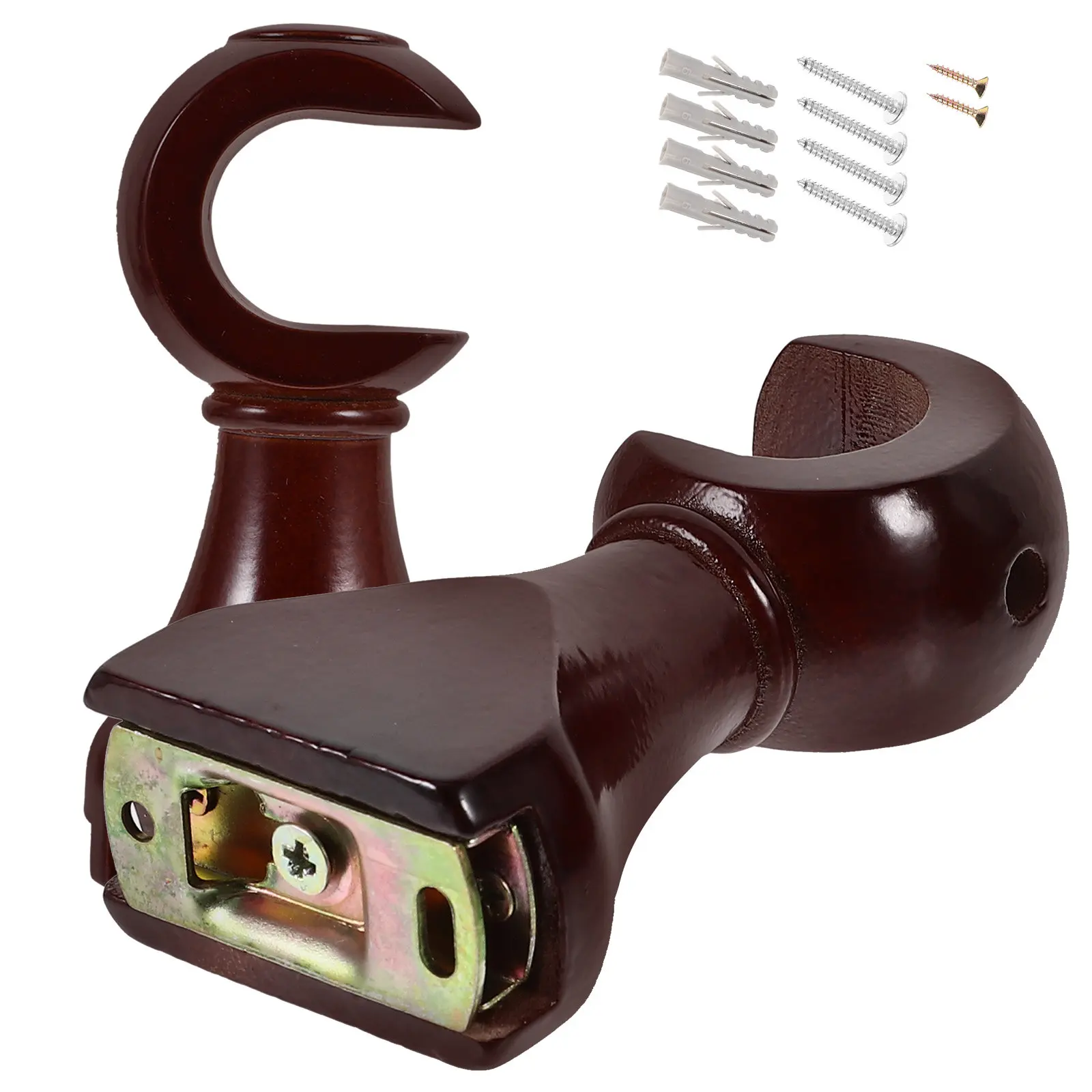 2Pcs Wood Curtain Rod Bracket Wall Mount Holder Sturdy Curtain Drapery Rod Support Rack Valance Support Holder