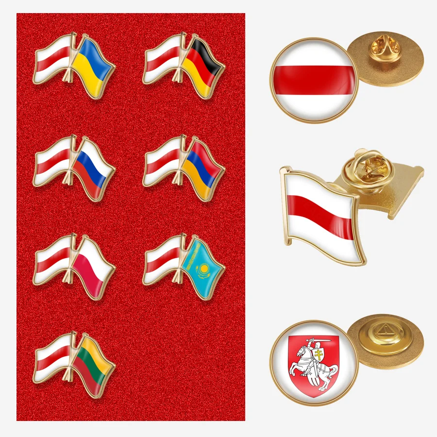 Belarus Historical Flag Lapel Pins Armenia Germany Lithuania Russia Poland Ukraine Kazakhstan National Flag Cross Brooch Badges