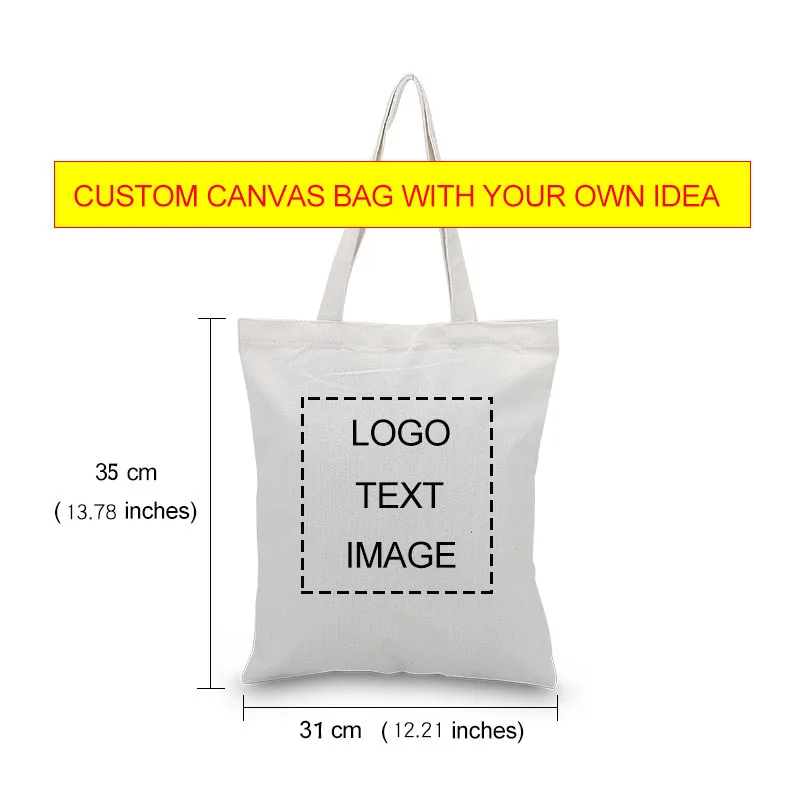 DIY Customized Canvas Bags Shopper Shoulder Bag Big Women Designer Handbags Shopping Tote Casual Woman Grocery Customizable