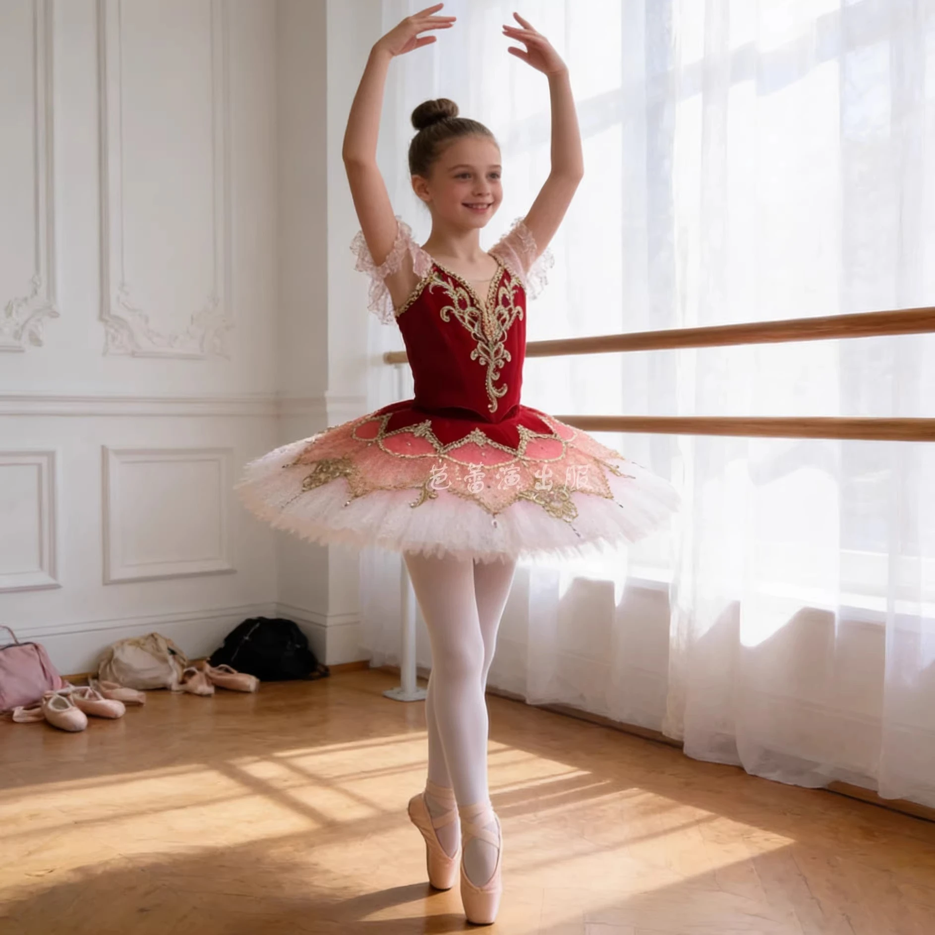 Tutú profesional para niñas, falda de tutú de hilo esponjoso estilo cisne, vestido de Paquita de la Bella Durmiente, trajes de actuación.