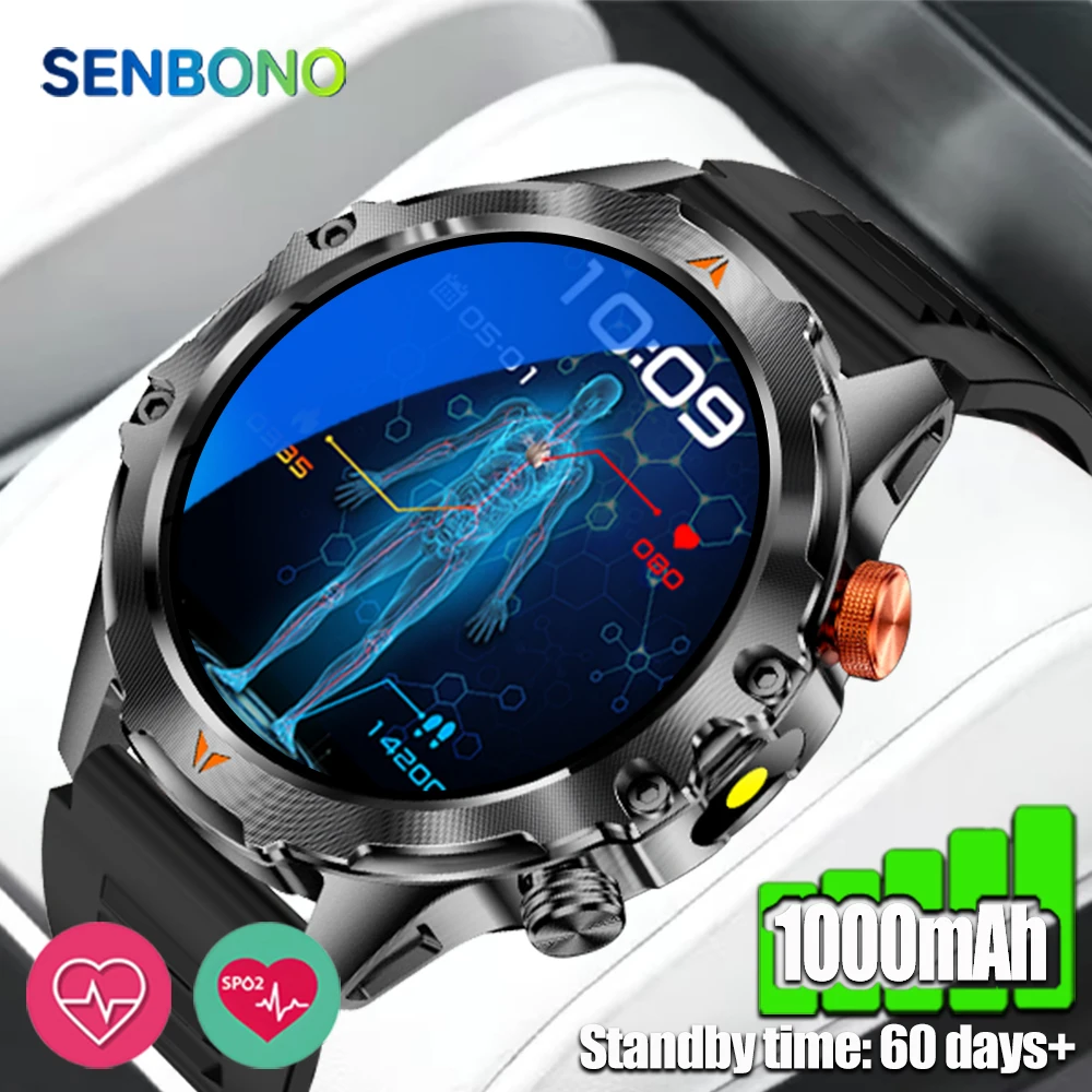 

SENBONO Men's Smart Watch Heart Rate Blood Oxygen Fitness Tracker 1000mAh Battery Long Use Time Sport Smartwatch For Men Women