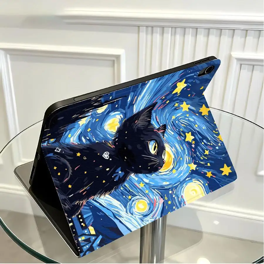 Starry Night Cat Moon With Pencil Holder Case for Xiaomi Pad 6s Pro 7 Ultra Redmi Pad SE K Pad 8.8 9.7 12.4 Inch Pad 5 6 7 8 Pro