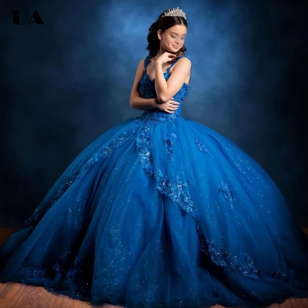 

ULBYANRY Customized Tulle A-line 3D Flower Sweet 15 Dress Sparkly Off-the-shoulder Quinceanera Dress Classic Strapless Ball Gown