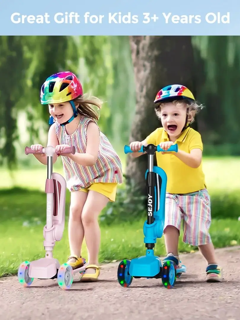 Step-scooter voor kinderen met 3-wielige LED-verlichting, verstelbaar Lean-to-Steer-stuur, opklapbare stoel, zit- of sta-rijfunctie, voor 3-8 jaar - afbeelding 2
