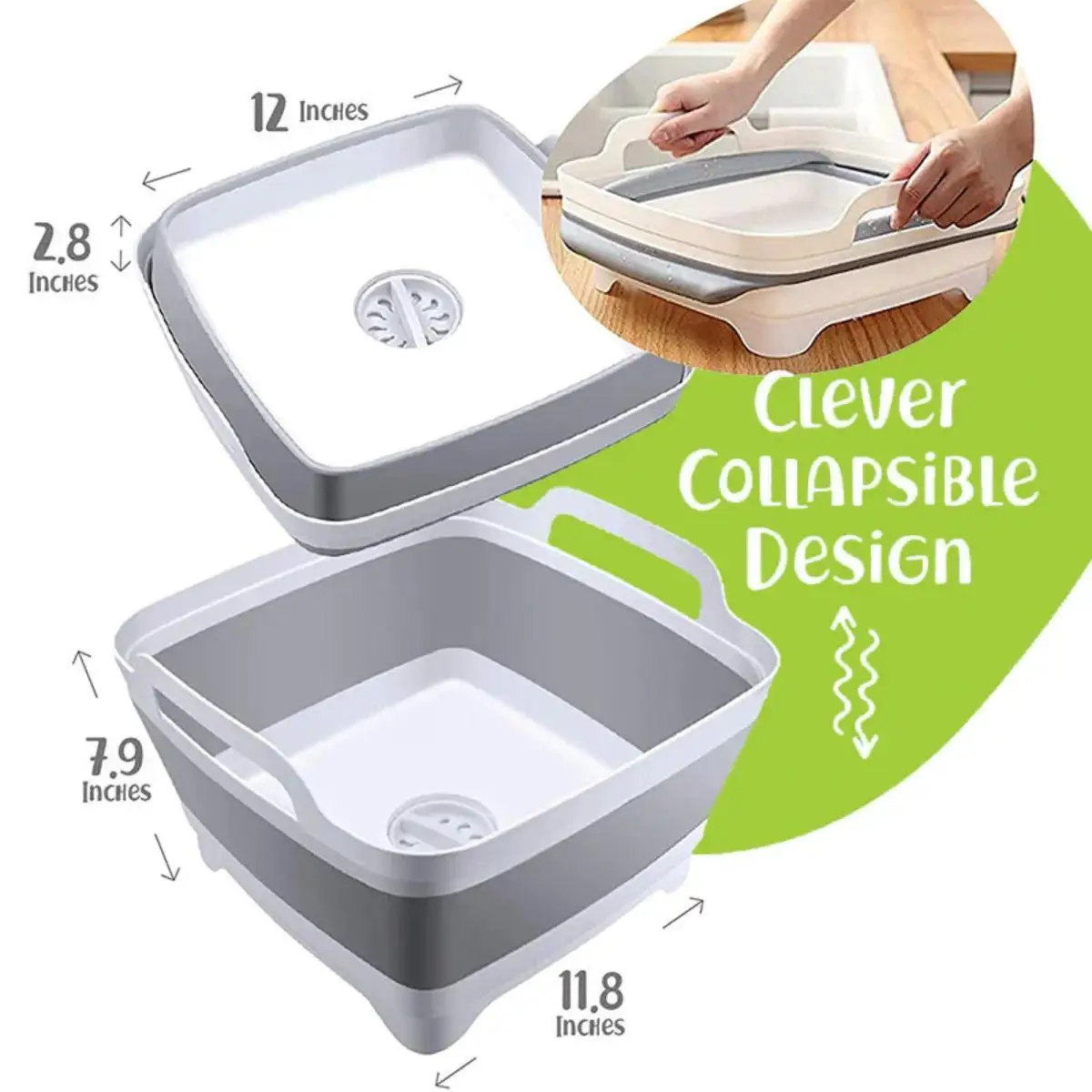 Collapsible Sink, Portable Dish Pan, Wash Basin Tub for Dish, Fruits, Vegetables, Textiles, Cloths, Beverages, Integ