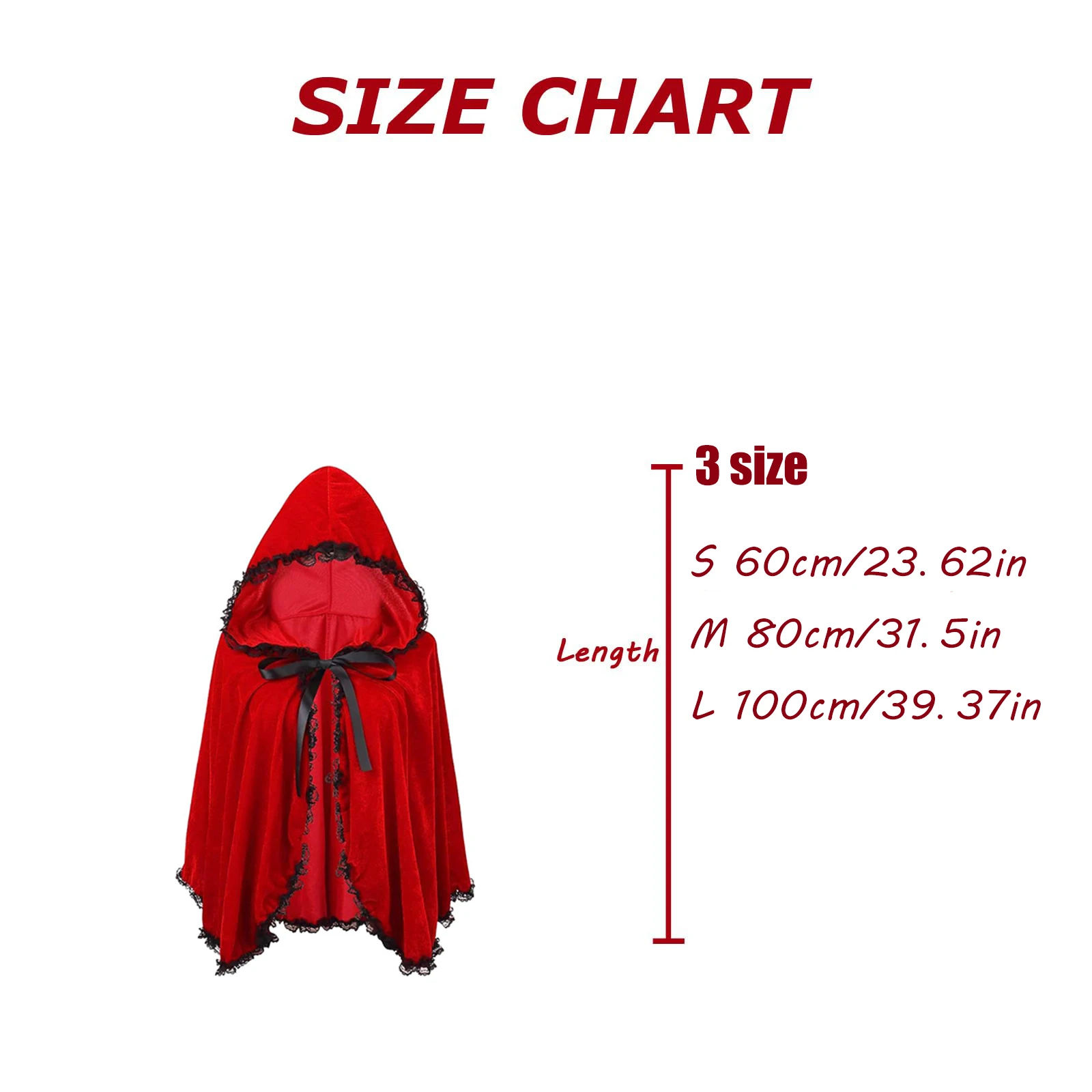 Red Velvet Black Lace Hooded Velvet Cape Ladies Cape Halloween Christmas Cosplay Party Fancy Cape