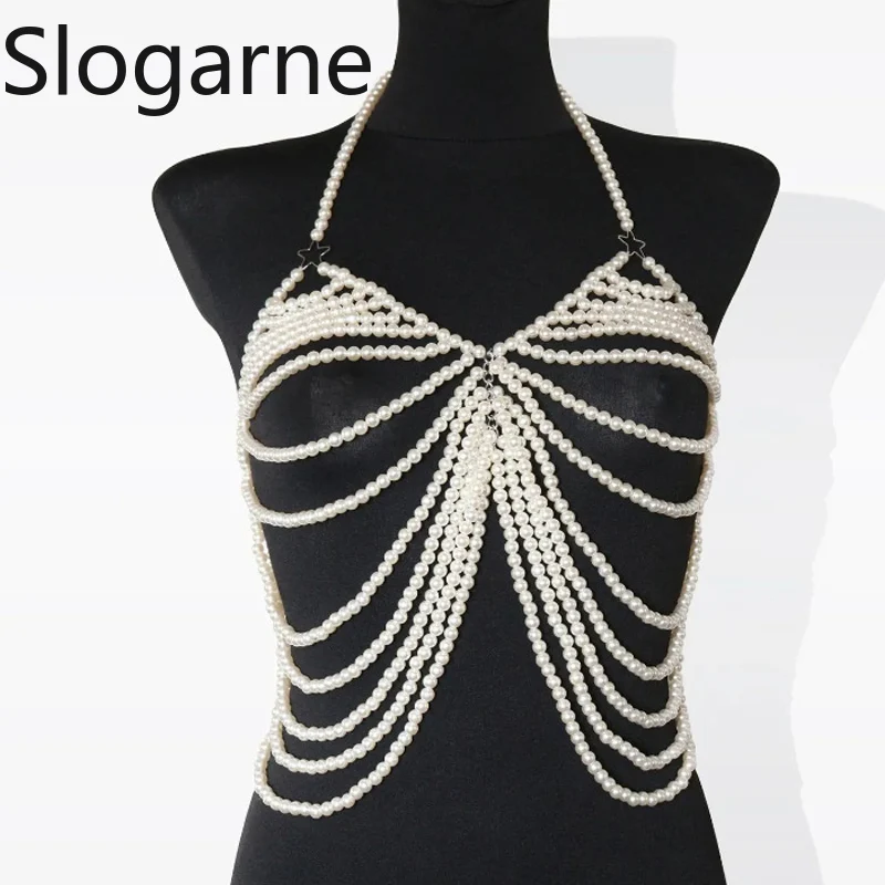 

Женская сексуальная жемчужная цепочка для тела, ювелирный бюстгальтер, европейская женская жемчужная шаль, ожерелья, модная цепочка на грудь ручной работы, цепочка для тела, украшения для тела